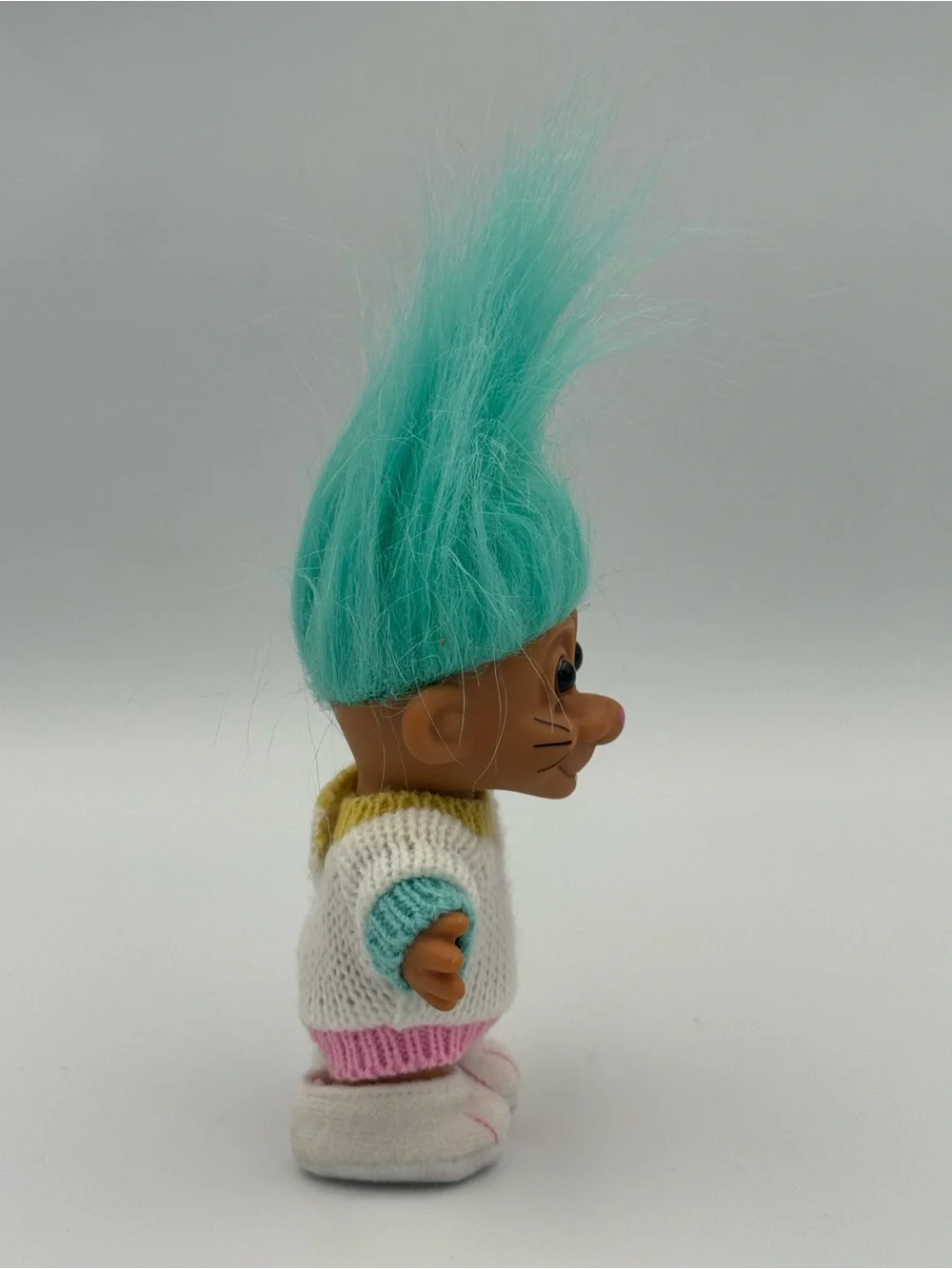 Vtg Russ Berrie Easter Bunny‎ Troll Doll Blue Hair Pastel Sweater 7 Inch